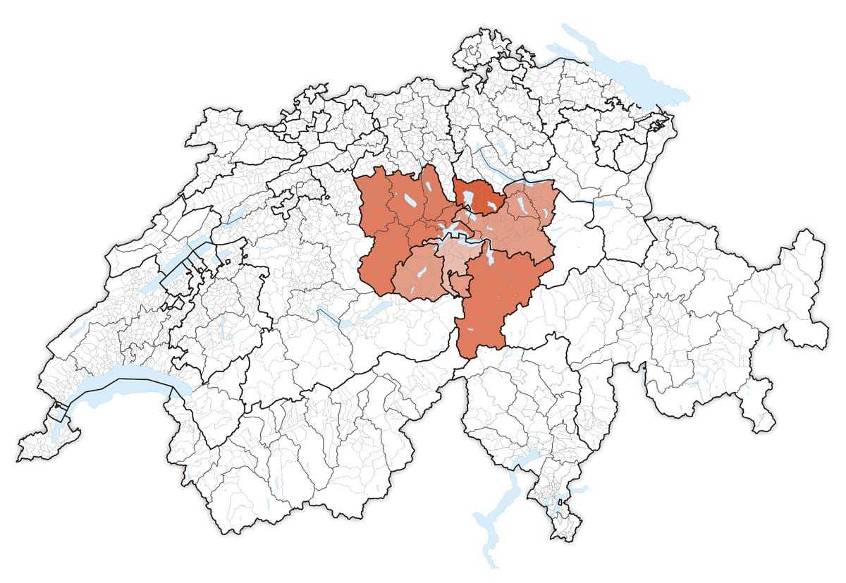 карта централној Швајцарској
