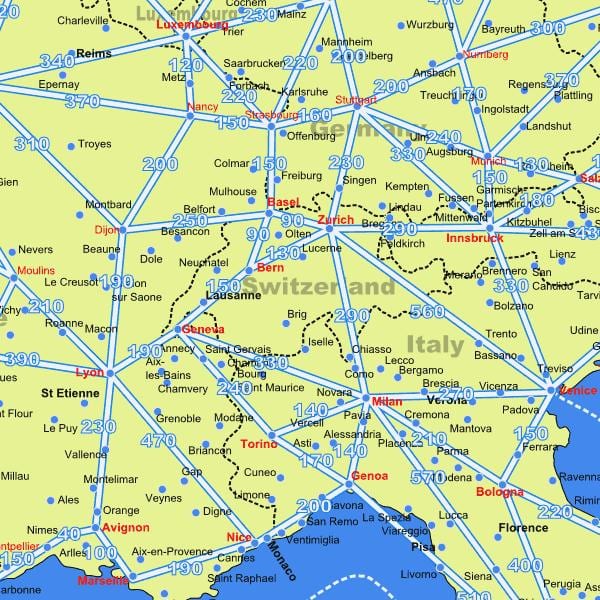 карта Швајцарској картица са удаљености