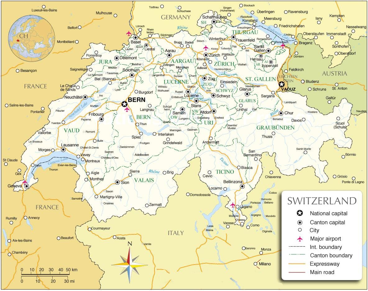 карта Швајцарској