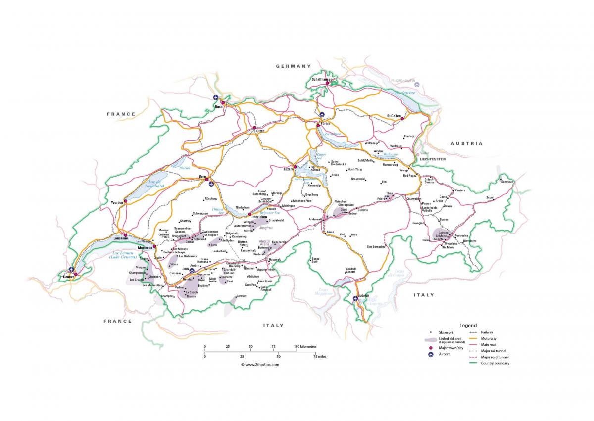Швајцарска знаменитости карта