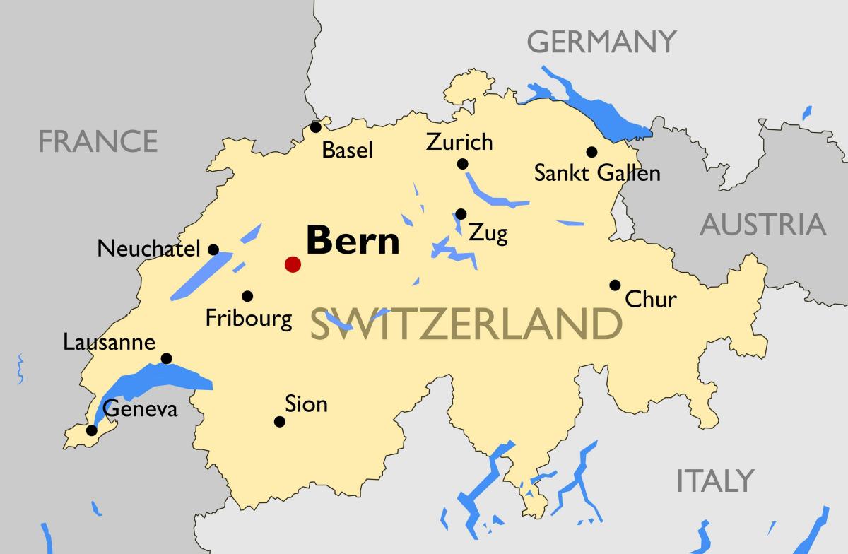 карта Швајцарској са великих градова