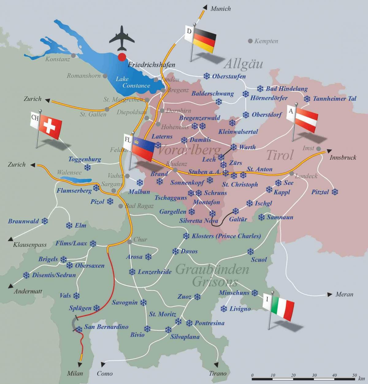 скијалишта Швајцарској на мапи