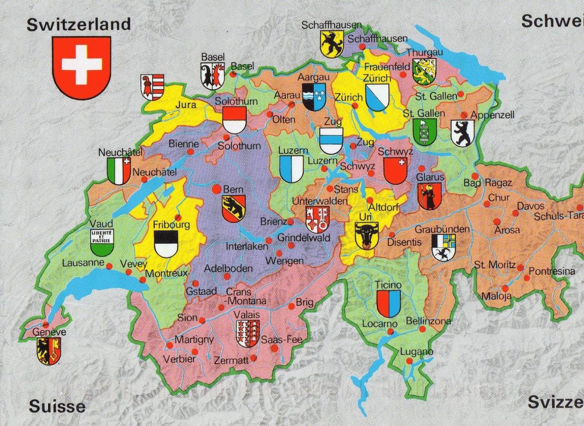 карта Швајцарској са знаменитостима