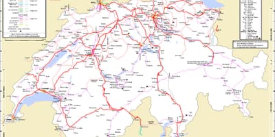 Путовање возом у Швајцарску мапи
