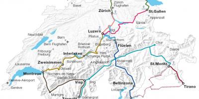 Швајцарска железничке маршруте на мапи